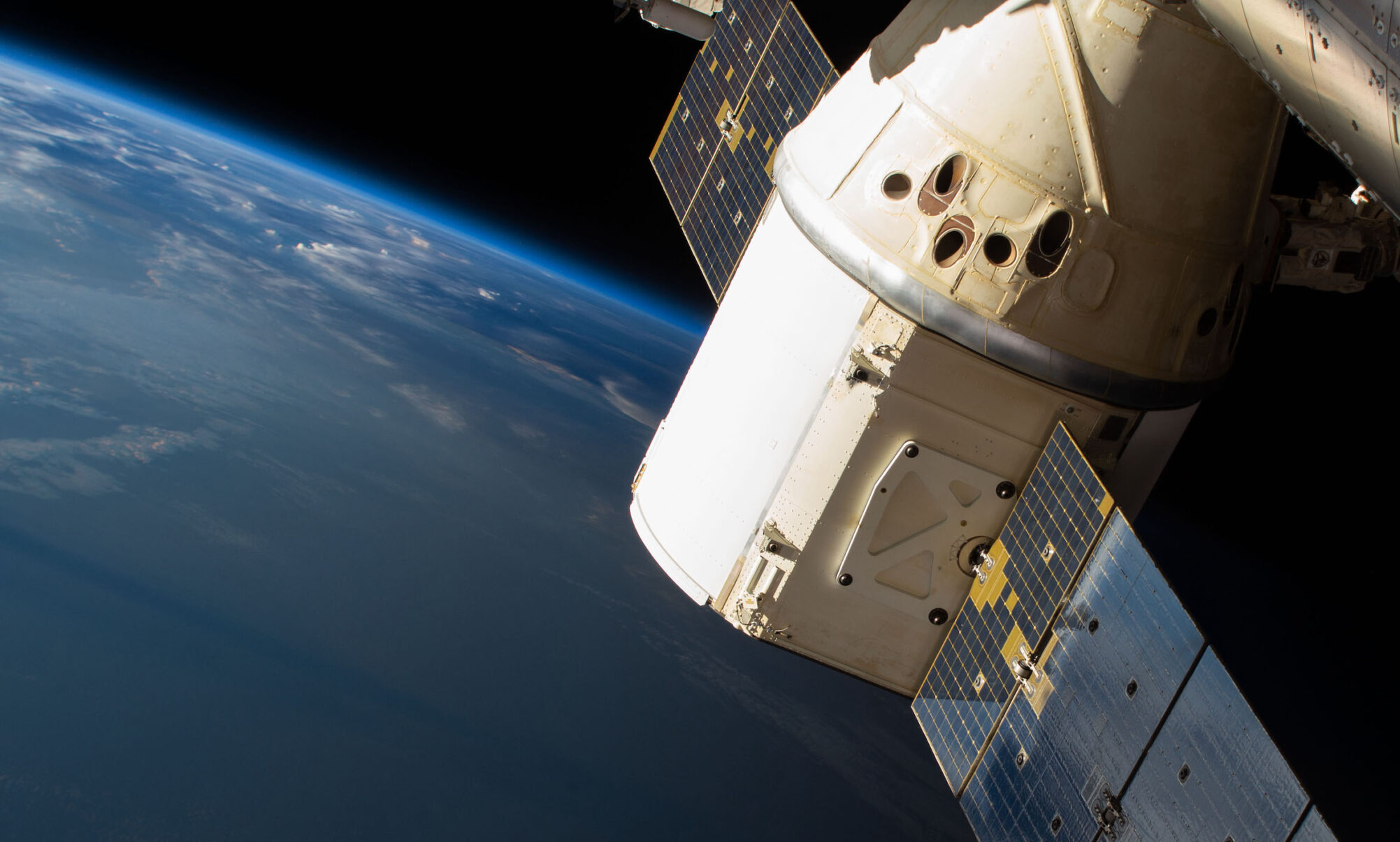 SpaceX Dragon cargo craft attached to the International Space Station