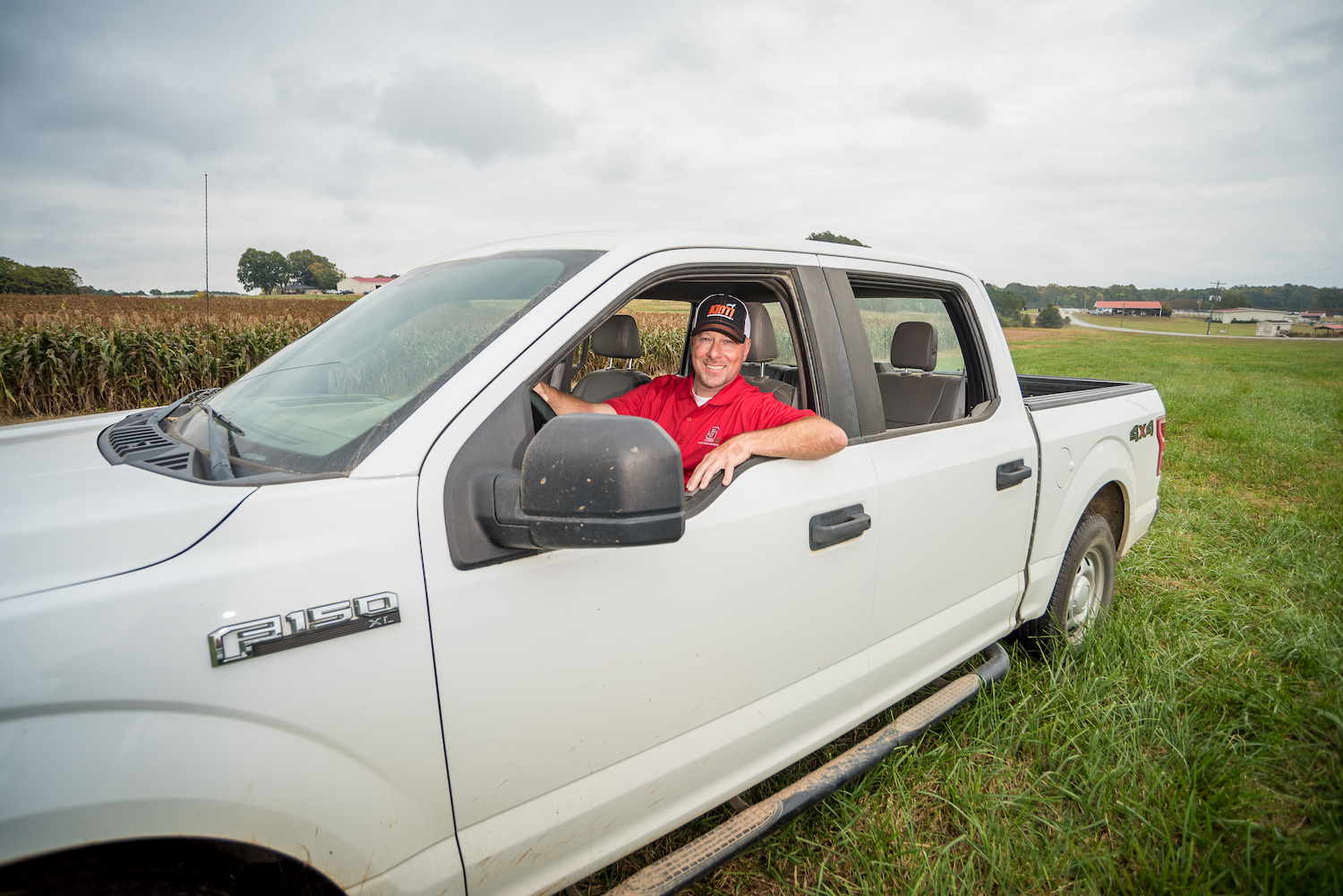 Bill Whaley in a white pickup truck